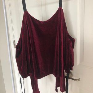 Maroon Velvet Cold Shoulder Top with open back